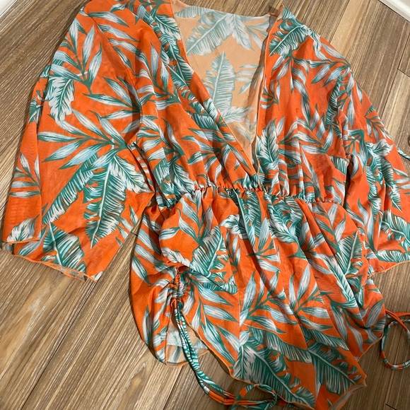 SHENHE Women's 3 Piece Swimsuit Leaf Print Drawstring Side Bikini Set with Cover - Picture 7 of 8